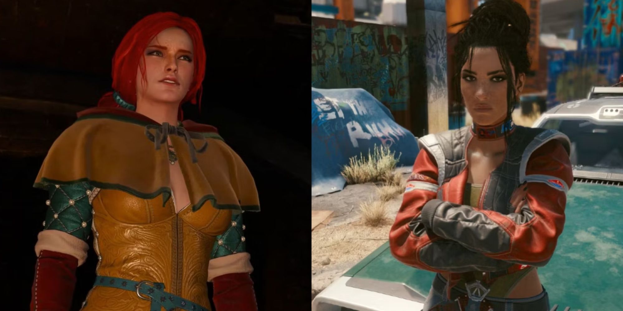 Witcher 3 Vs Cyberpunk 2077 Romance Featured Split Image Triss and Panam