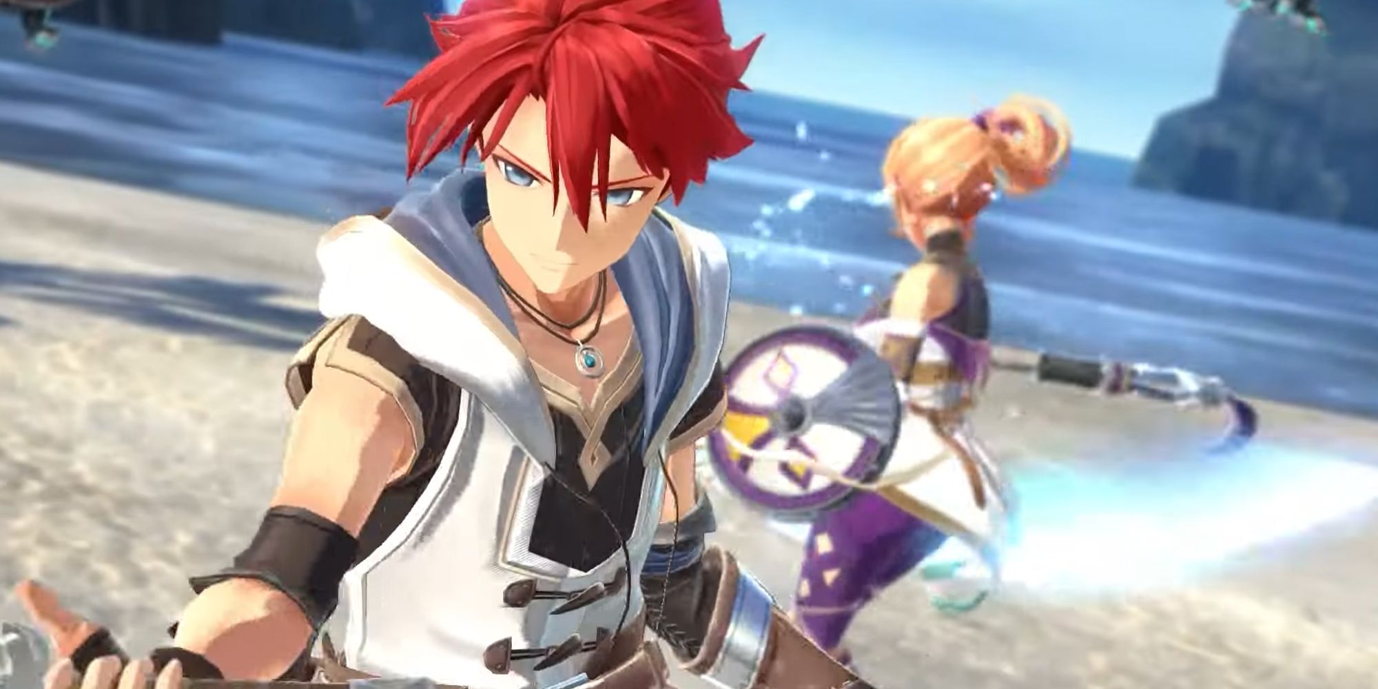 Ys 10 protagonists standing back to back on a beach