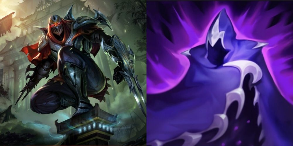 Zed splash art and Edge of Night's Icon in League Of Legends.