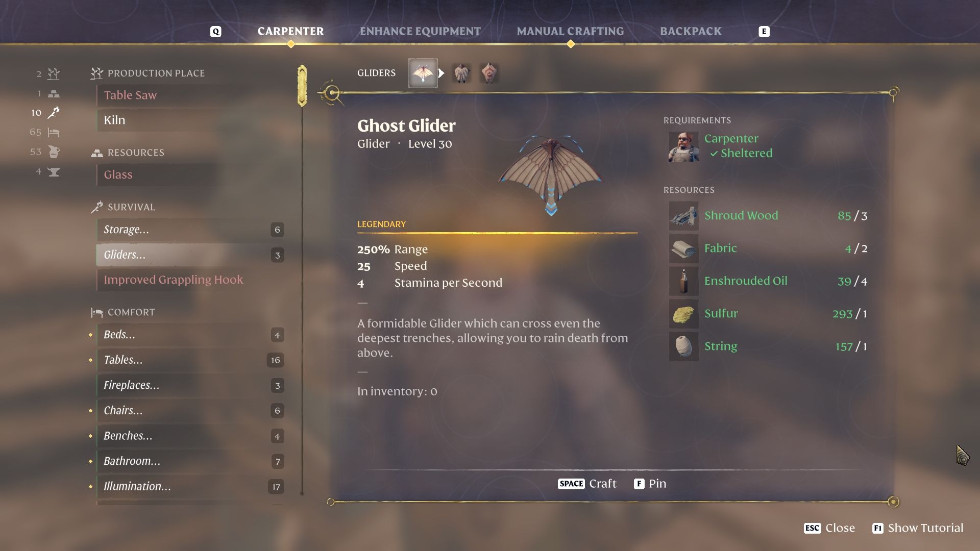 Ghost Glider craft needing Enshrouded Oil