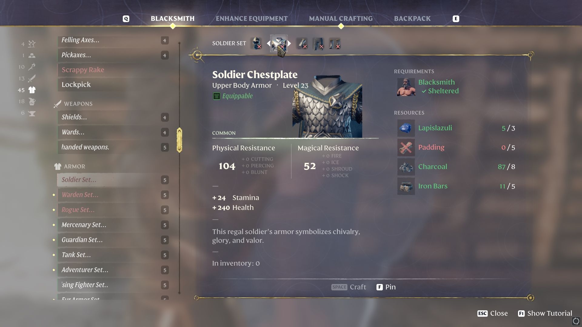 Soldier Chestplate needing Lapislazuli