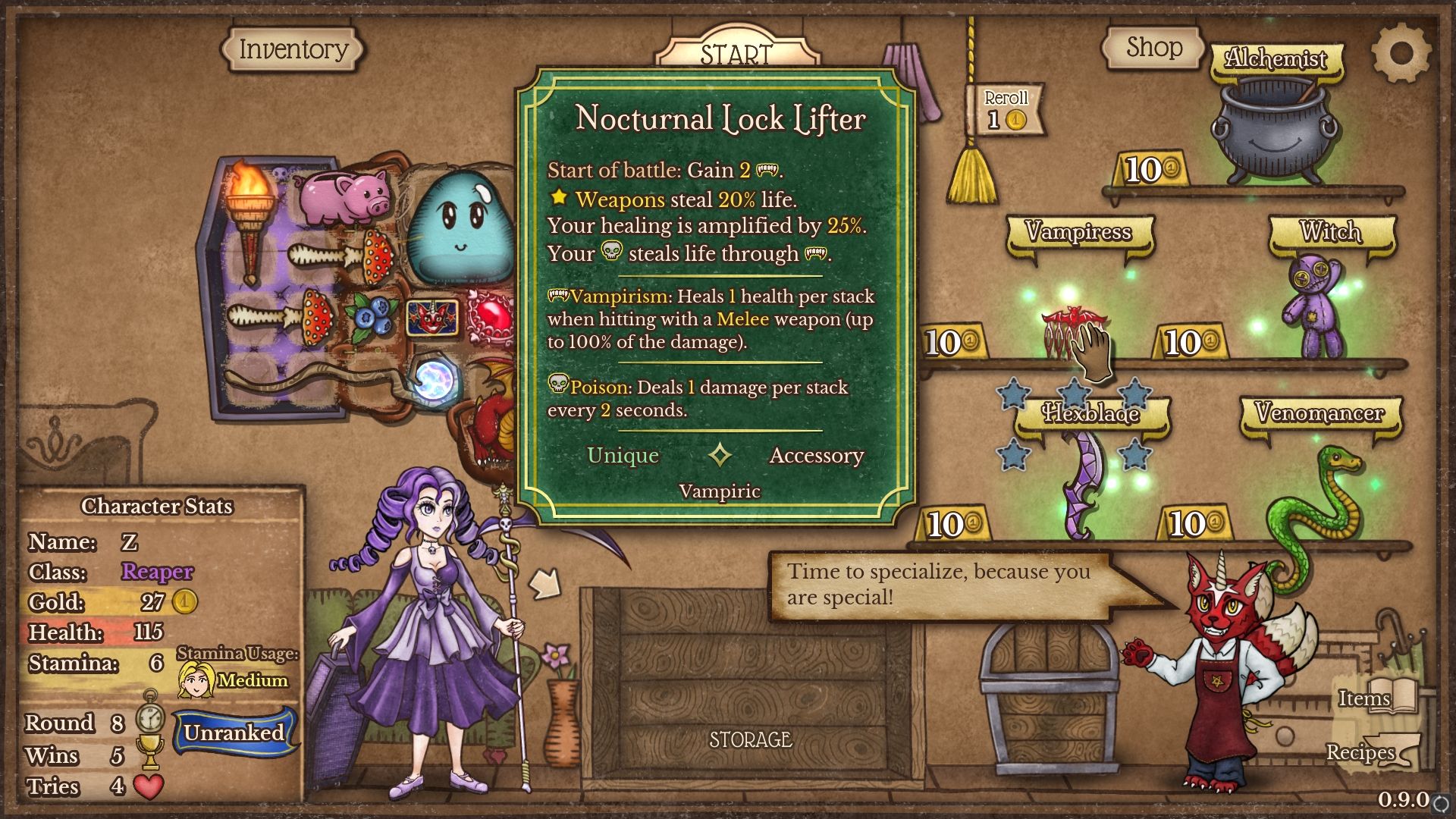 The Nocturnal Lock Lifter showing up in the shop in Backpack Battles