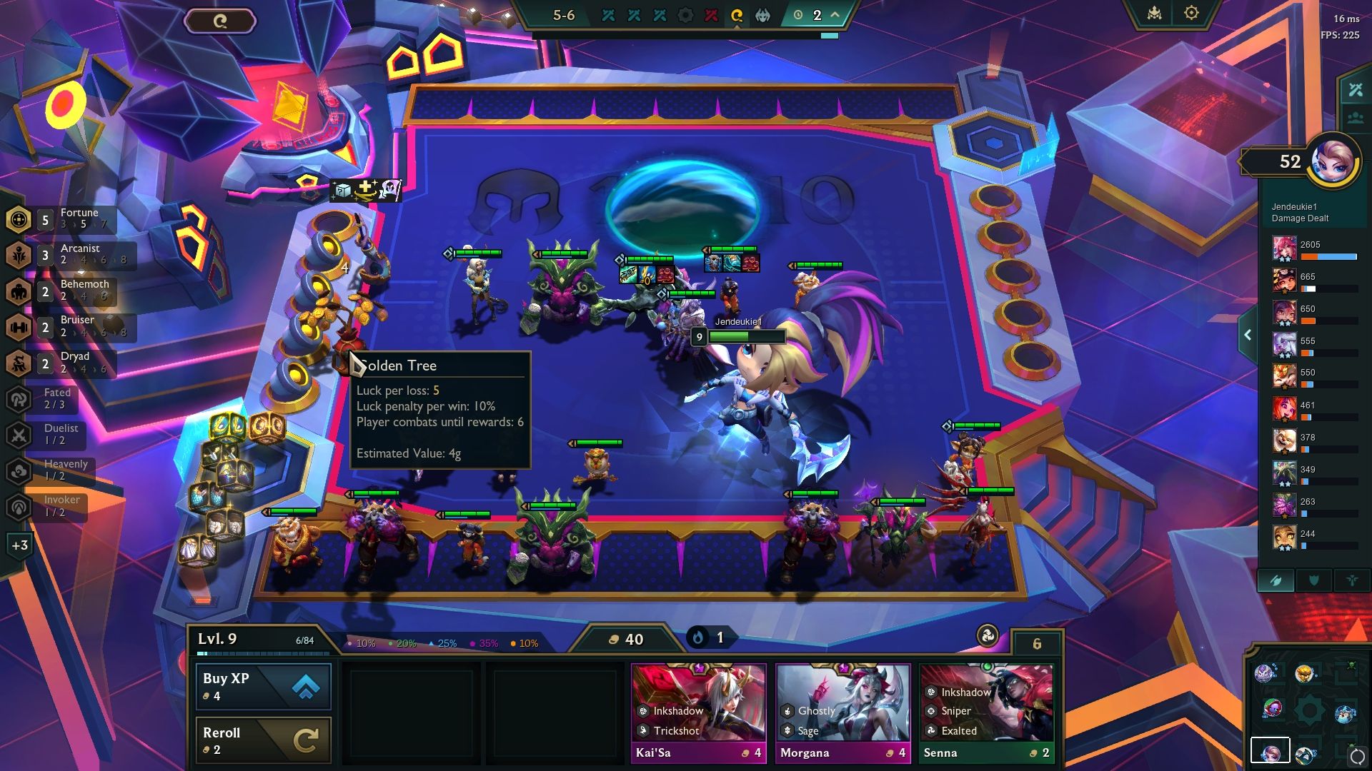 Fortune five mixed with four other traits in Teamfight Tactics