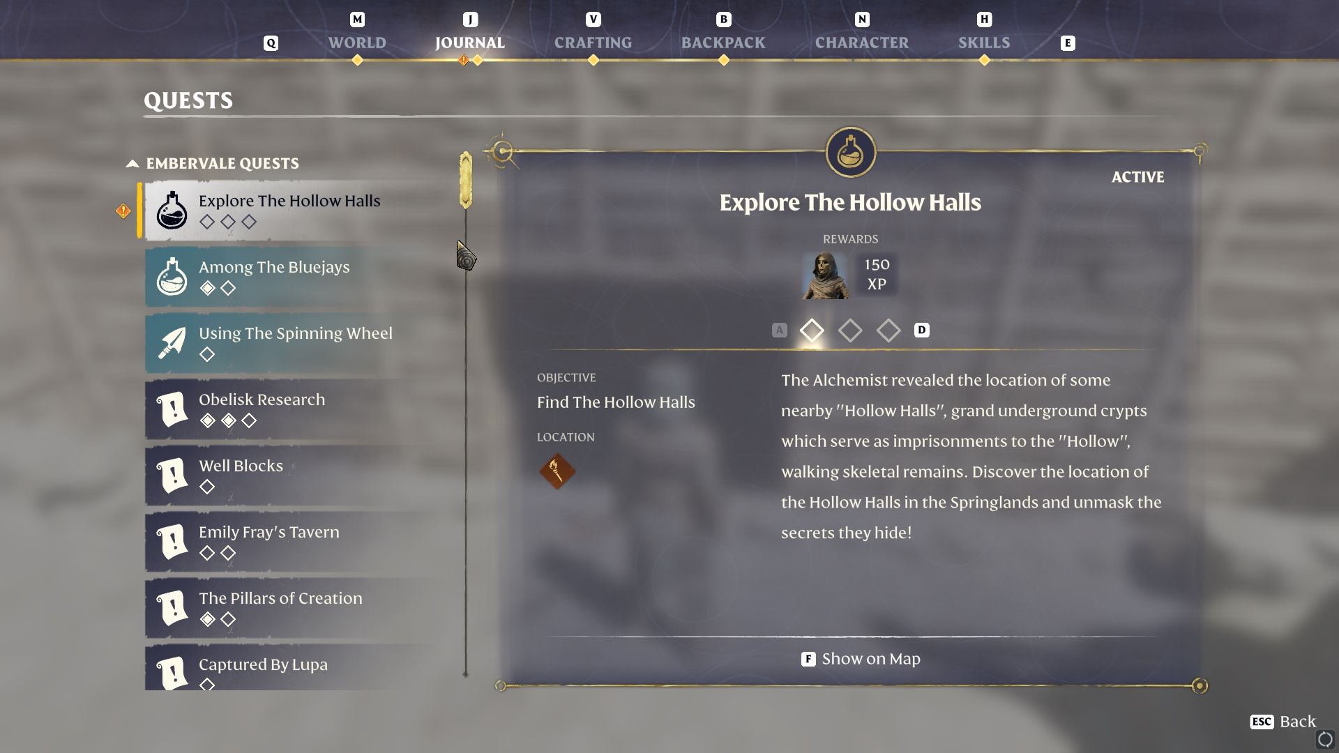 Explore The Hollow Halls journal description in Enshrouded