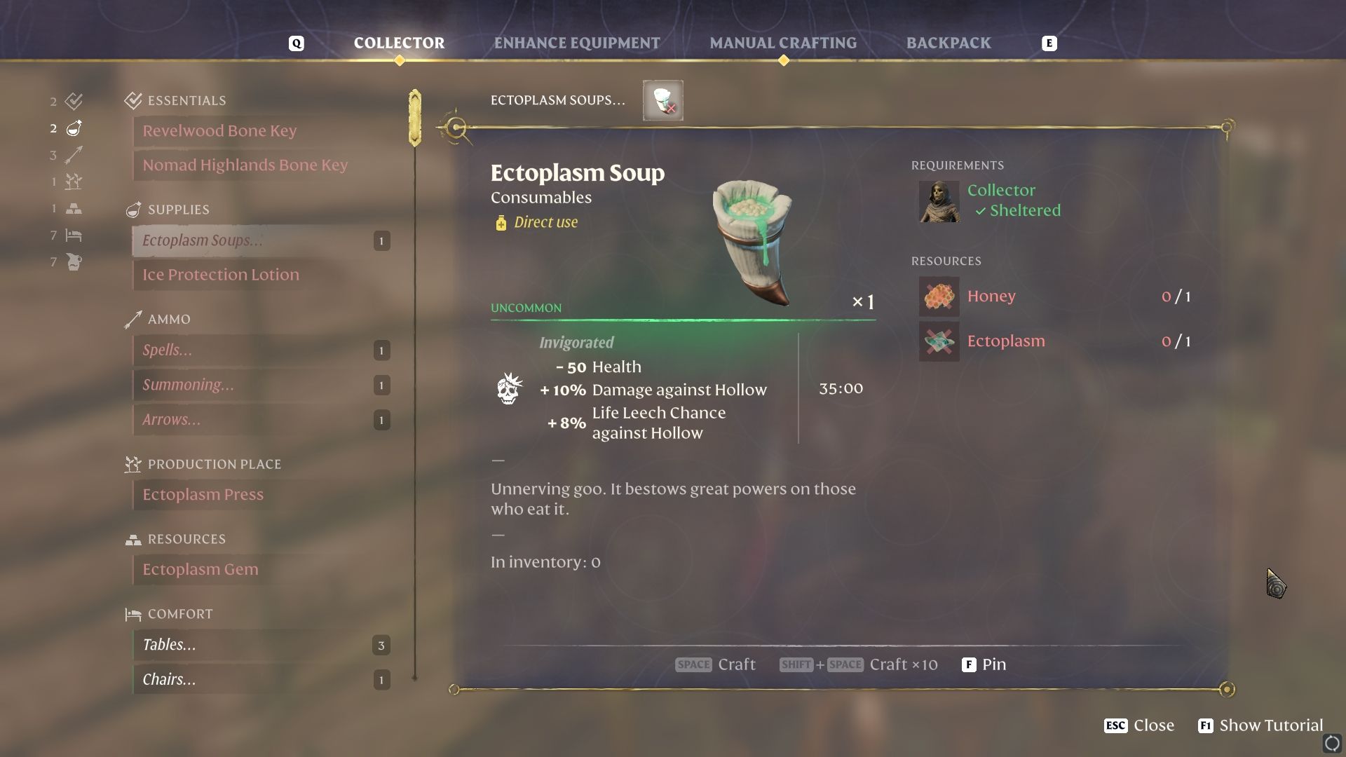 Ectoplasm Soup recipe from the Collector in Enshrouded