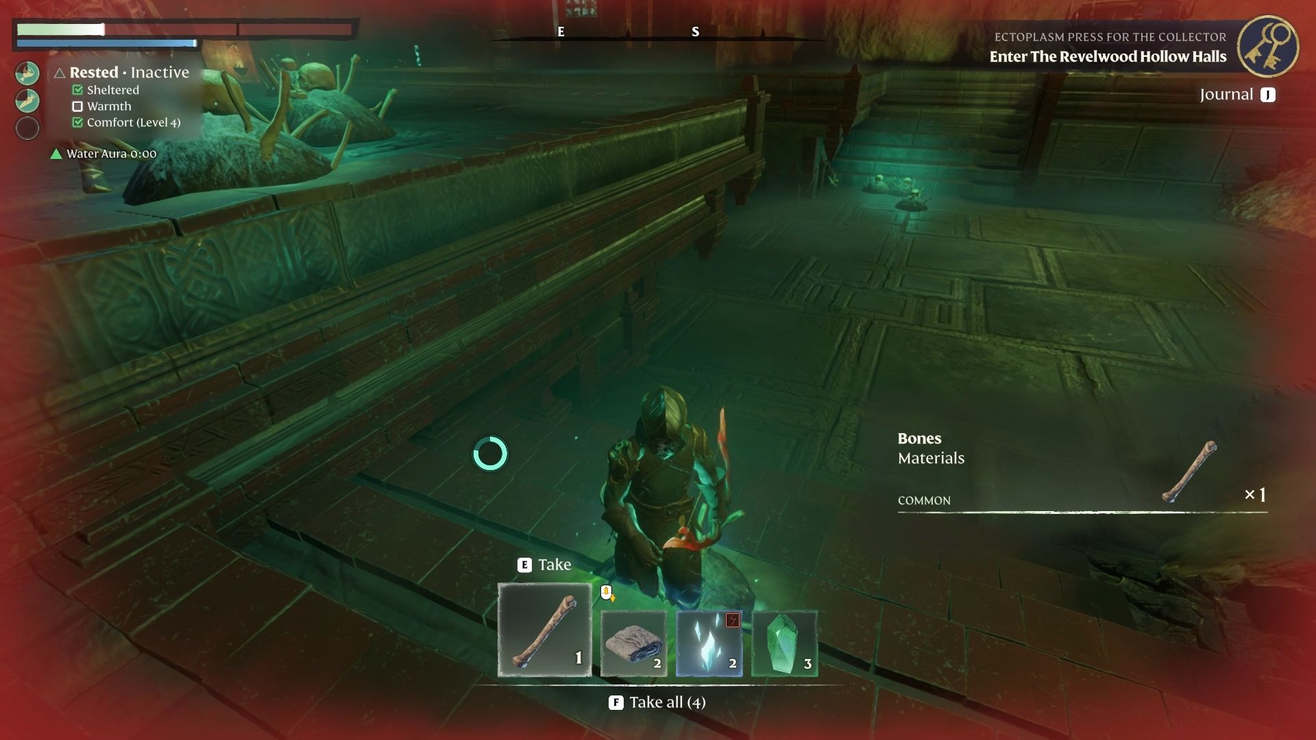 Looting a dead skeleton for Ectoplasm Fragments in Enshrouded