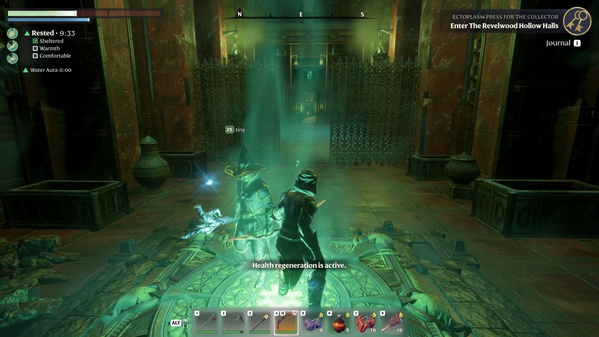 Taking the teleporter to the start of the Revelwood Hollow Halls in Enshrouded