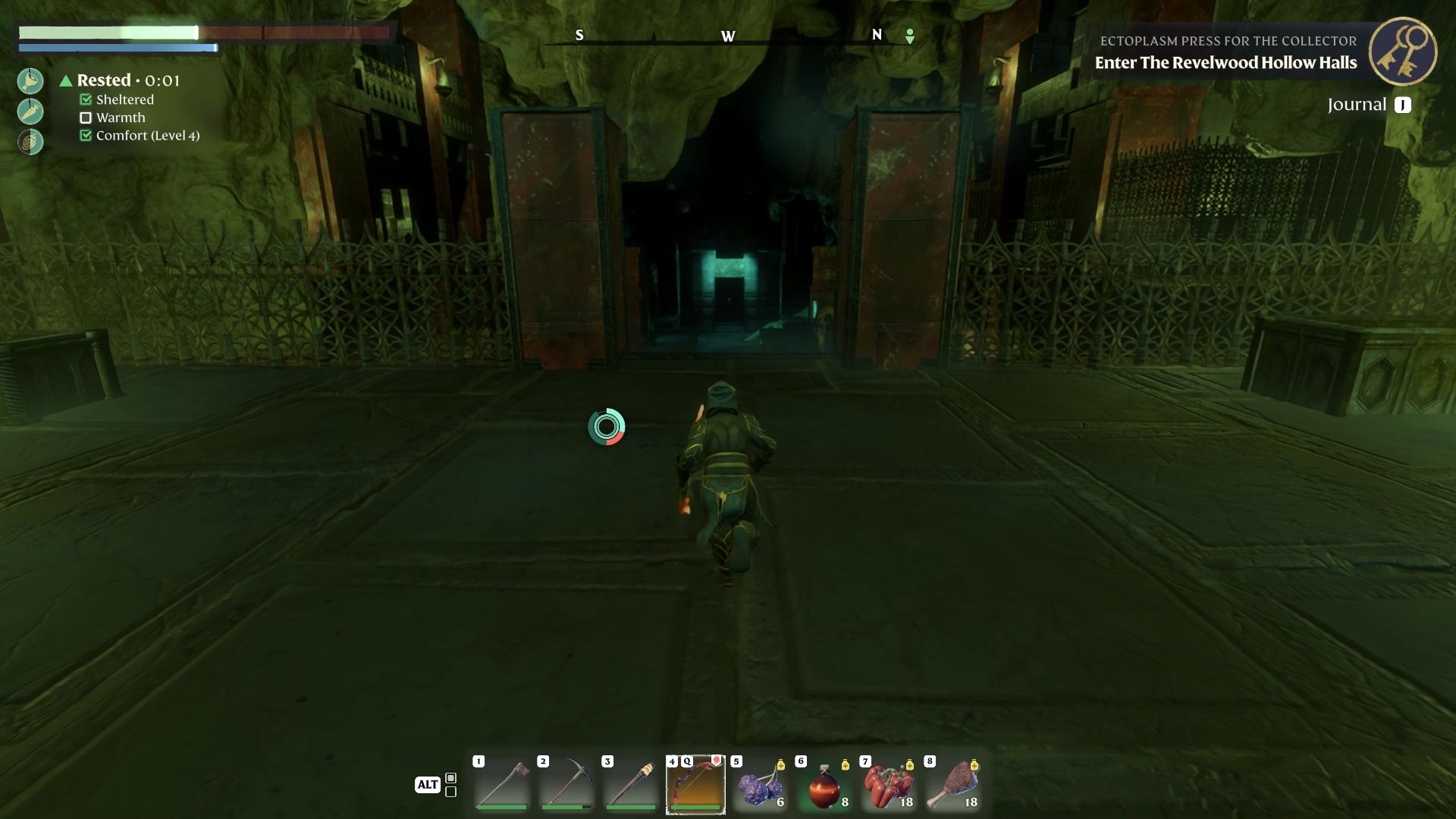 Sprinting towards the center of the room in Hollow Halls in Enshrouded