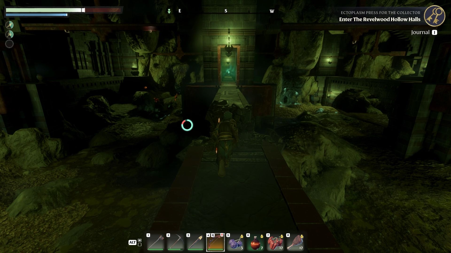 Looking at the third rune on the broken bridge in Revelwood Hollow Halls in Enshrouded