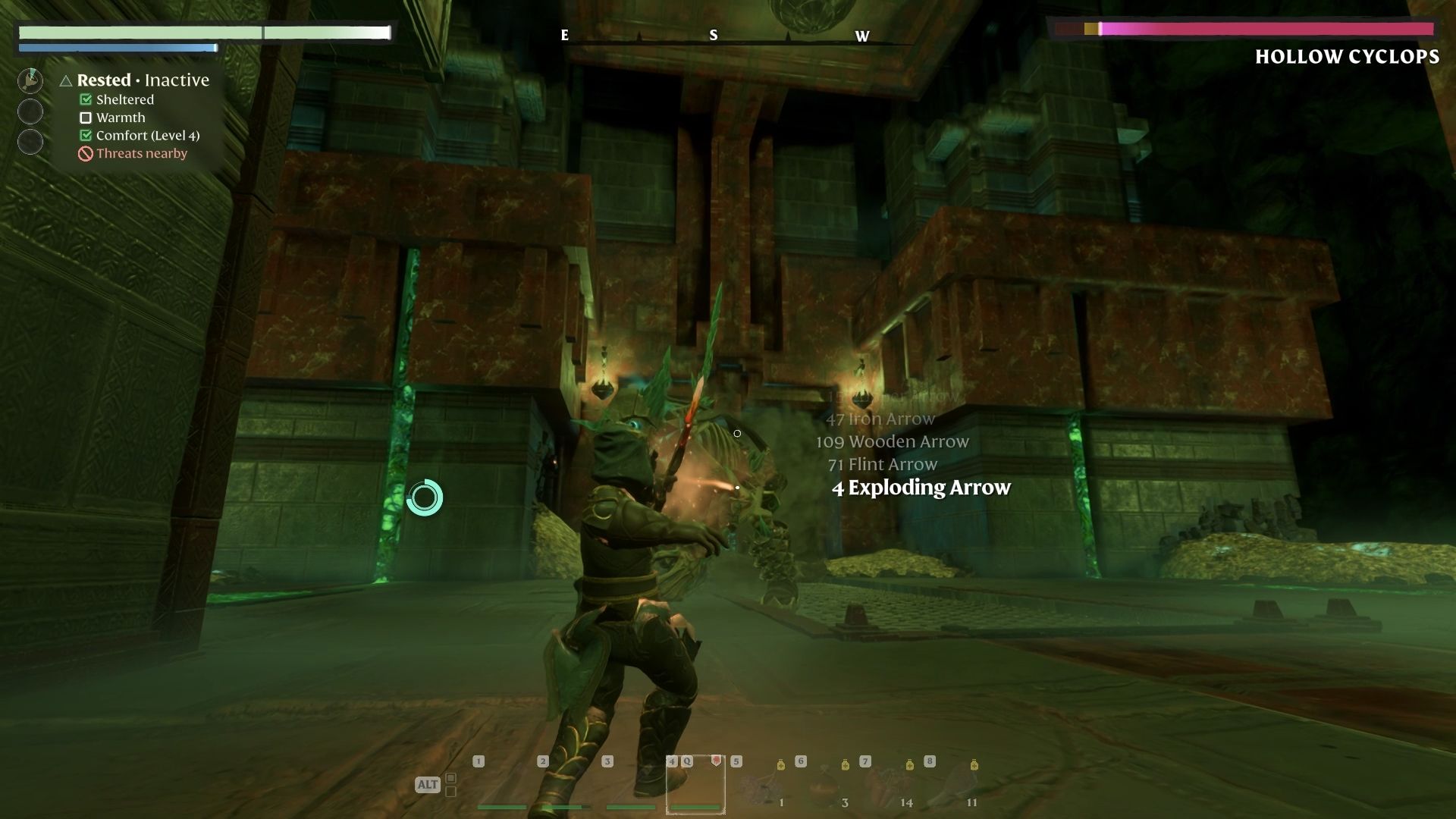 Shooting Exploding Arrows on the Hollow Cyclops in Enshrouded