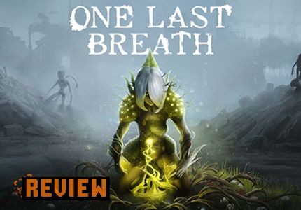 Key art of One Last Breath with Gaia kneeling over a glowing green vine and monsters in the background