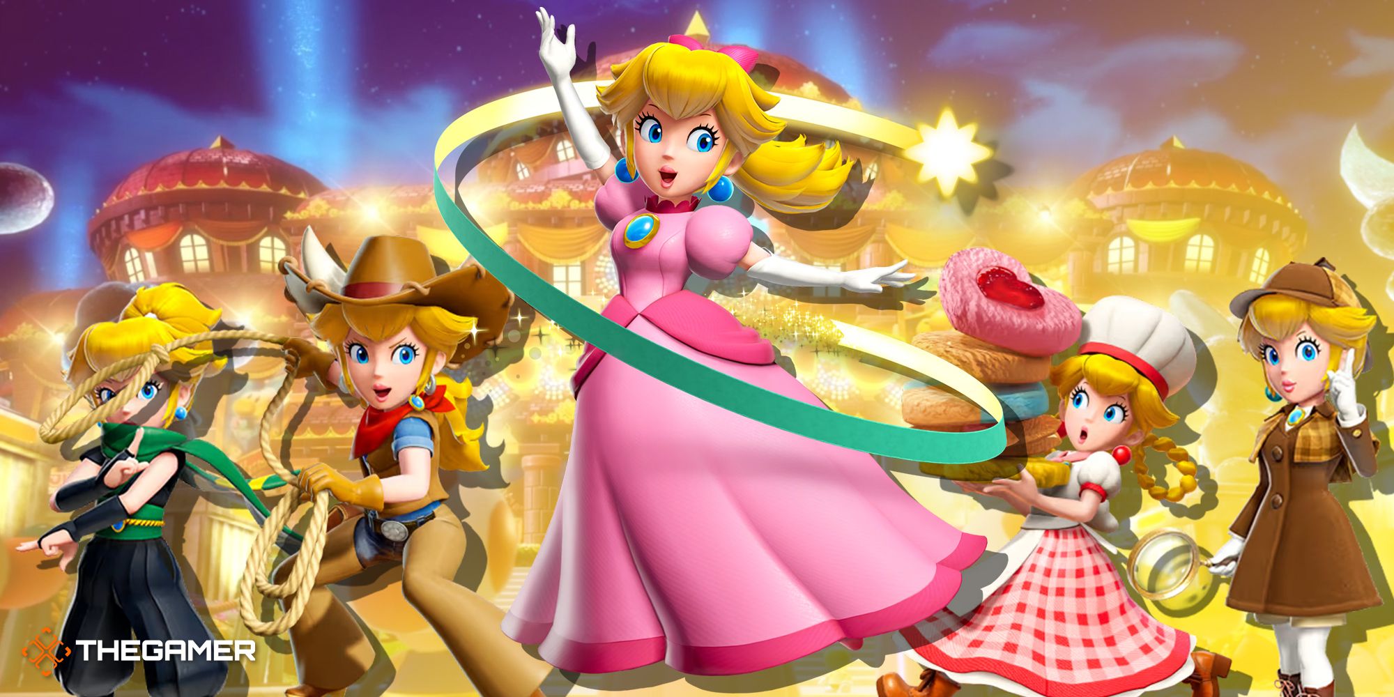 princess peach and several transformations from princess peach showtime