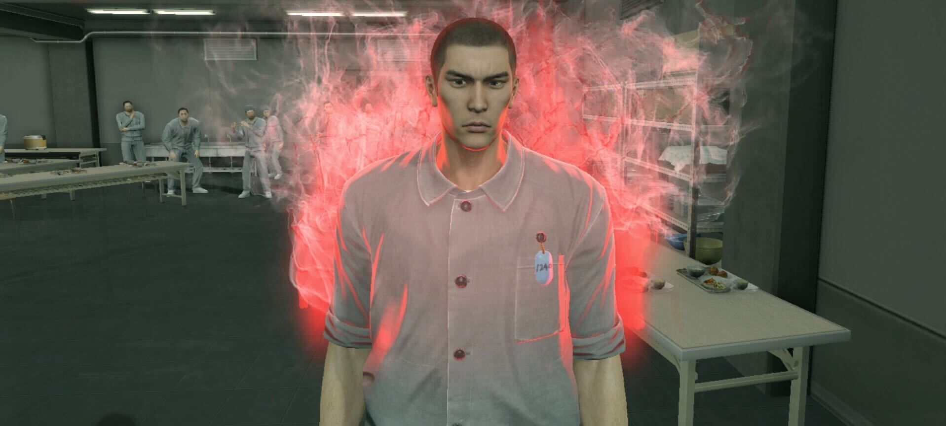 A man with a misty, glowing red aura