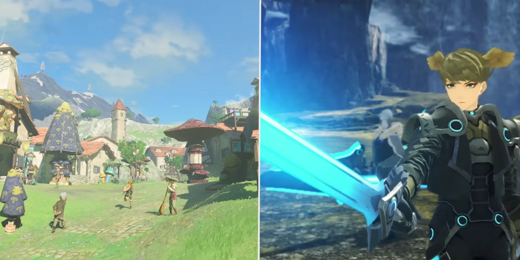 A split image showing Tears of the Kingdom and Xenoblade Chronicles 3