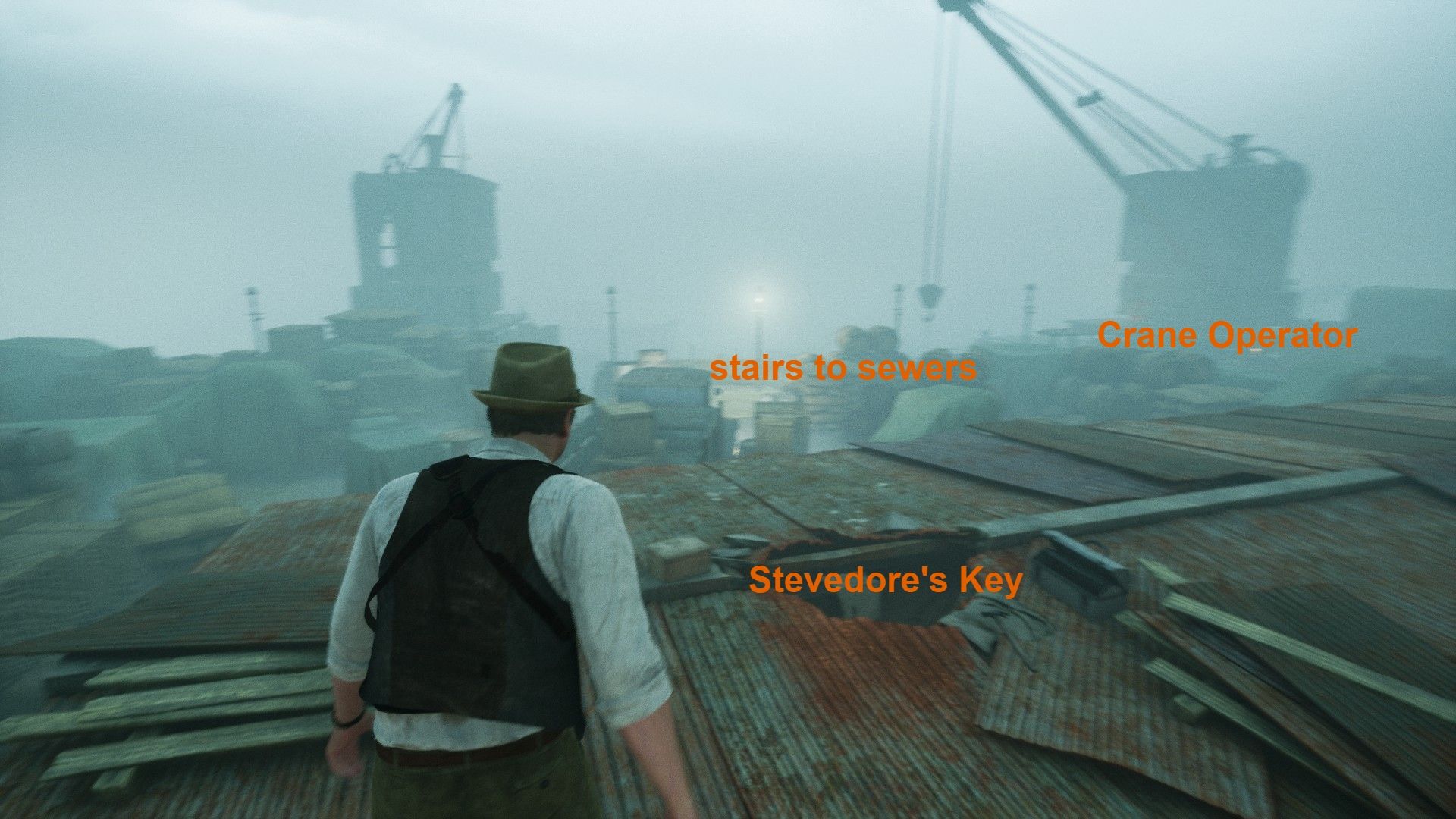 Alone In The Dark, Edward standing on top of post office in new orleans looking out at the crates