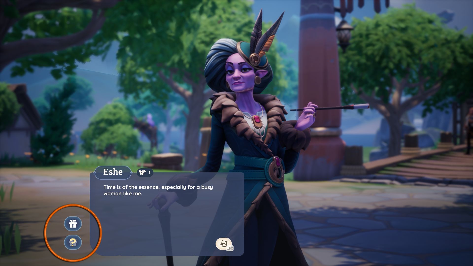 An image featuring NPC Eshe and a dialogue window