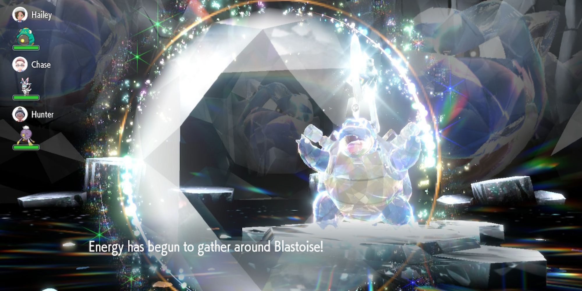 A screenshot of Blastoise in Pokemon Scarlet and Violet activating its Tera Shield