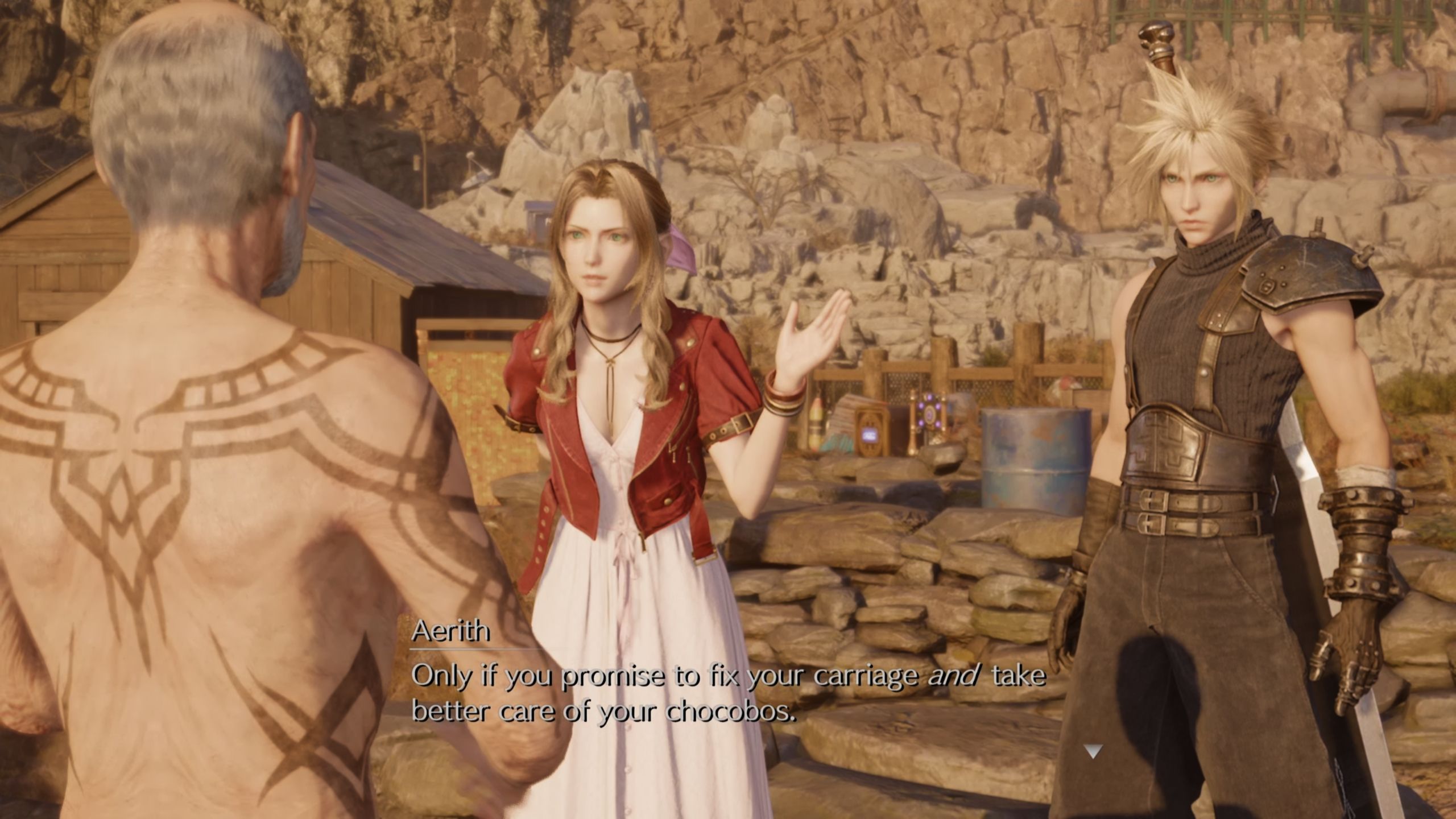Cloud and Aerith are speaking to Gabe - FF7 Rebirth