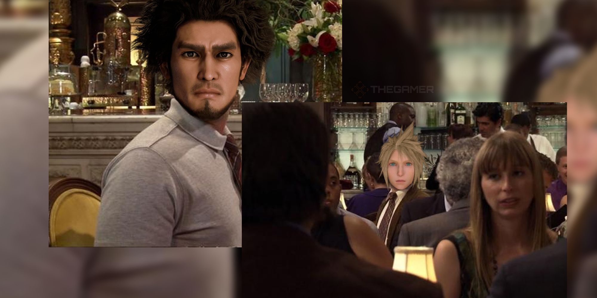 Cloud and Ichiban in the IASIP 'looking across the restaurant' meme
