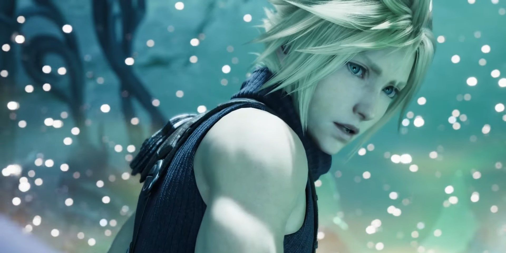 Cloud surrounded by the White Whispers in Final Fantasy 7 Rebirth
