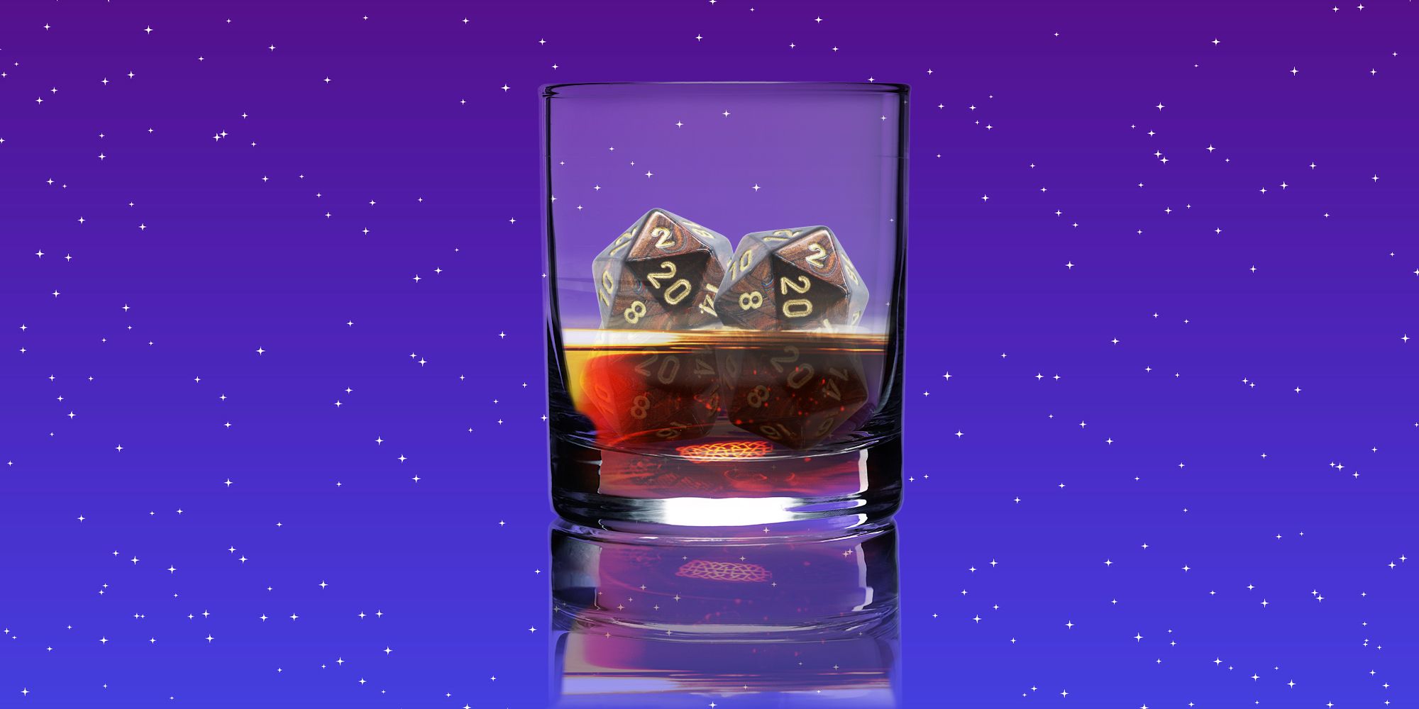 D20 in a glass of whiskey