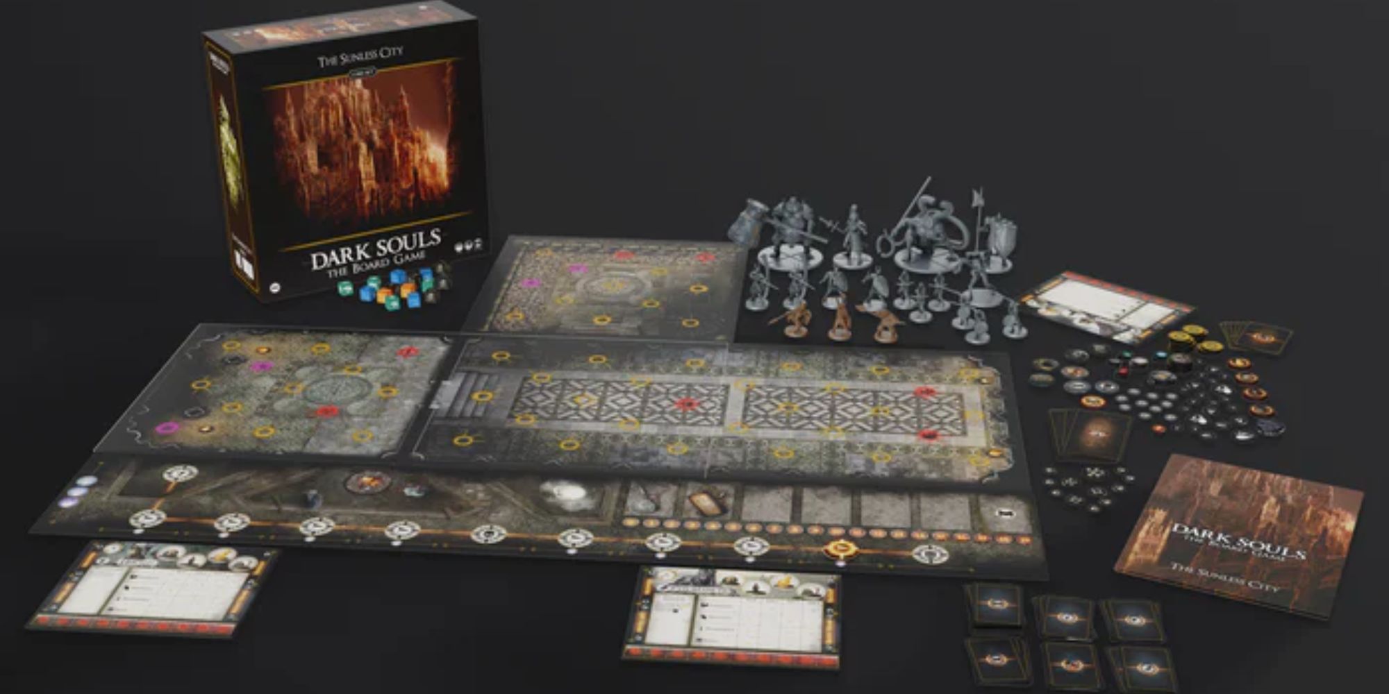 Dark Souls The Sunless City Promotional Image Showing Game Set Up