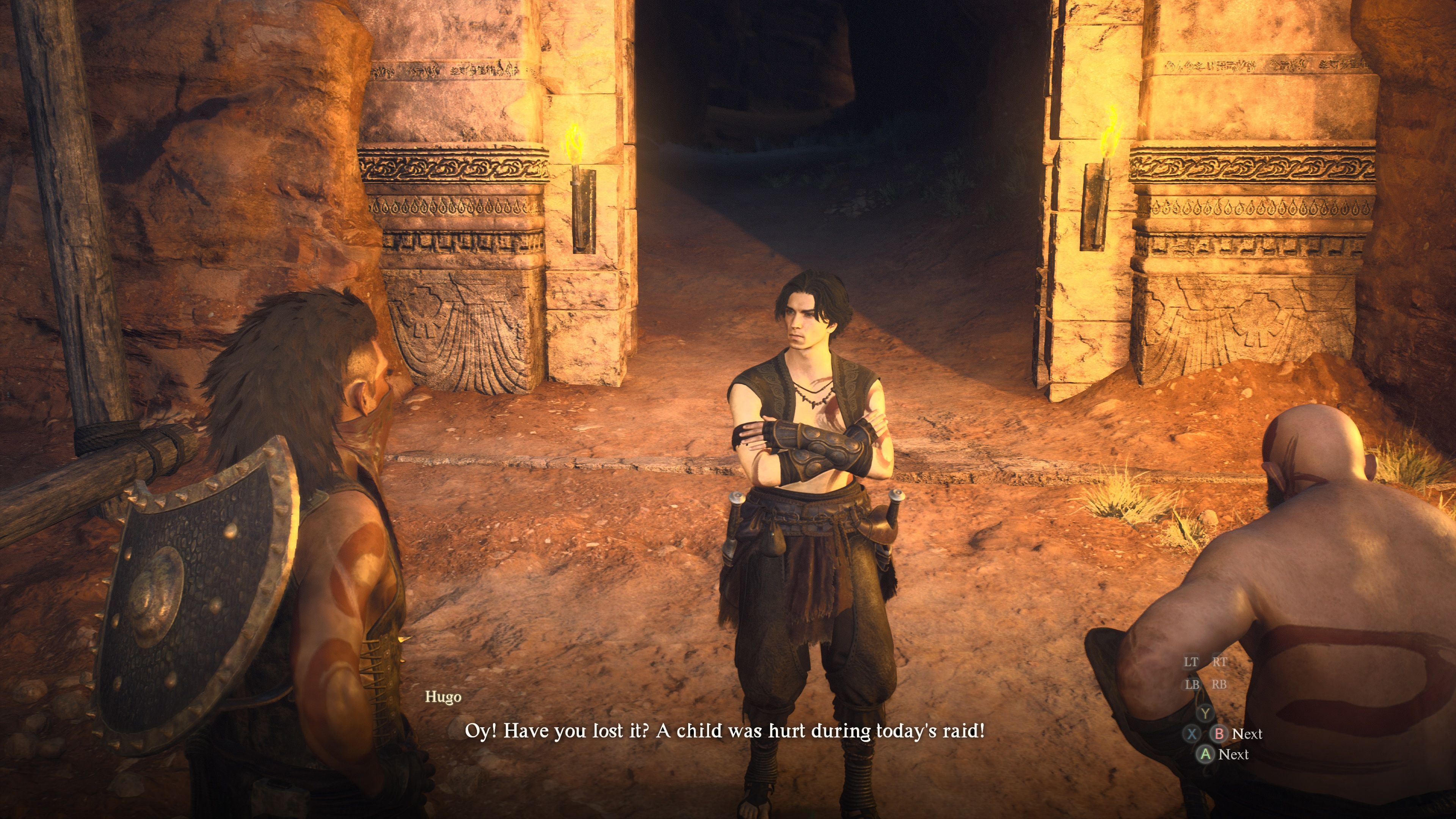 Hugo admonishes gang members during Mercy among Thieves in Dragon's Dogma 2.