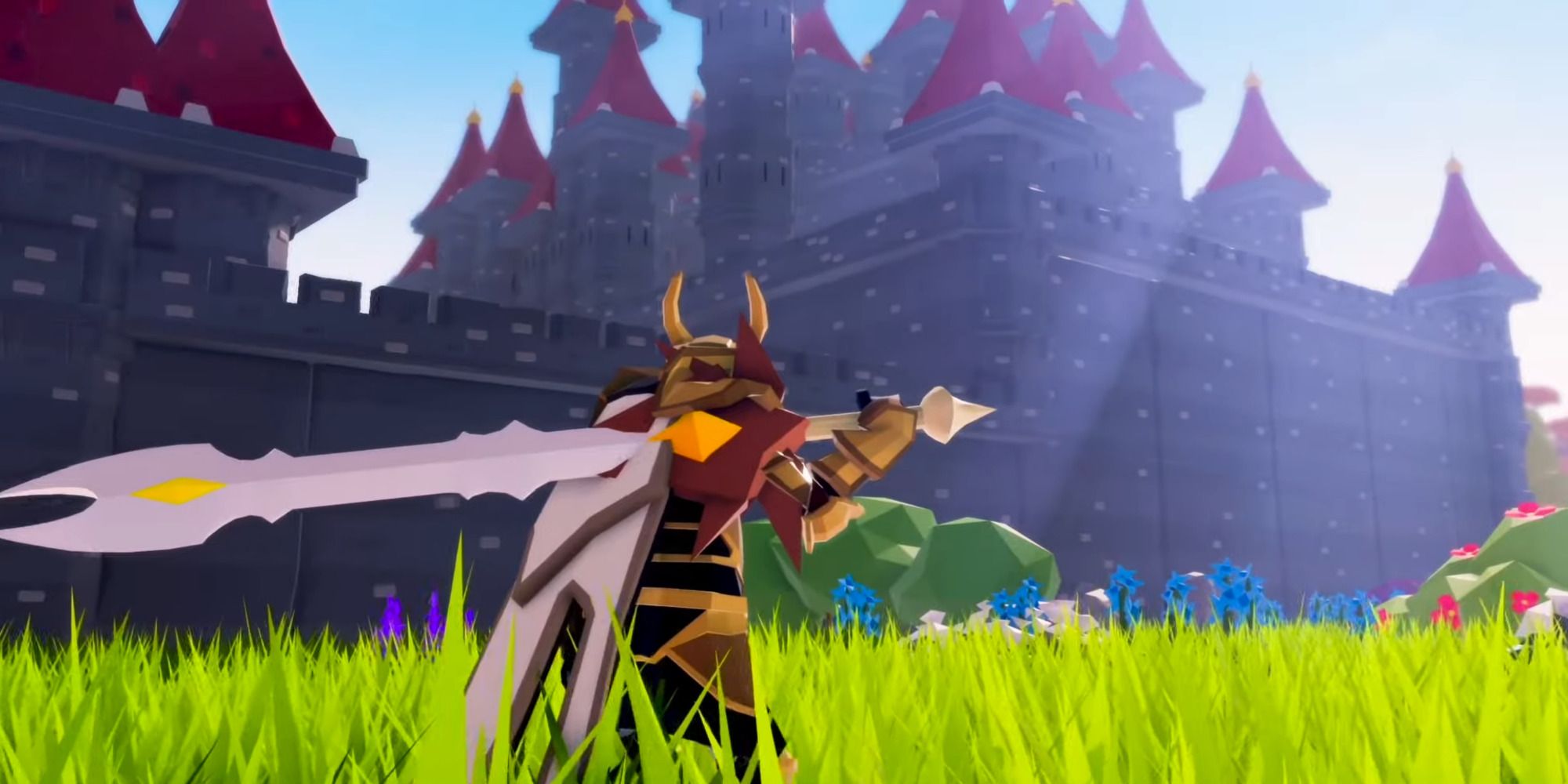 A player heading towards a Castle in Dragon Blade in Roblox
