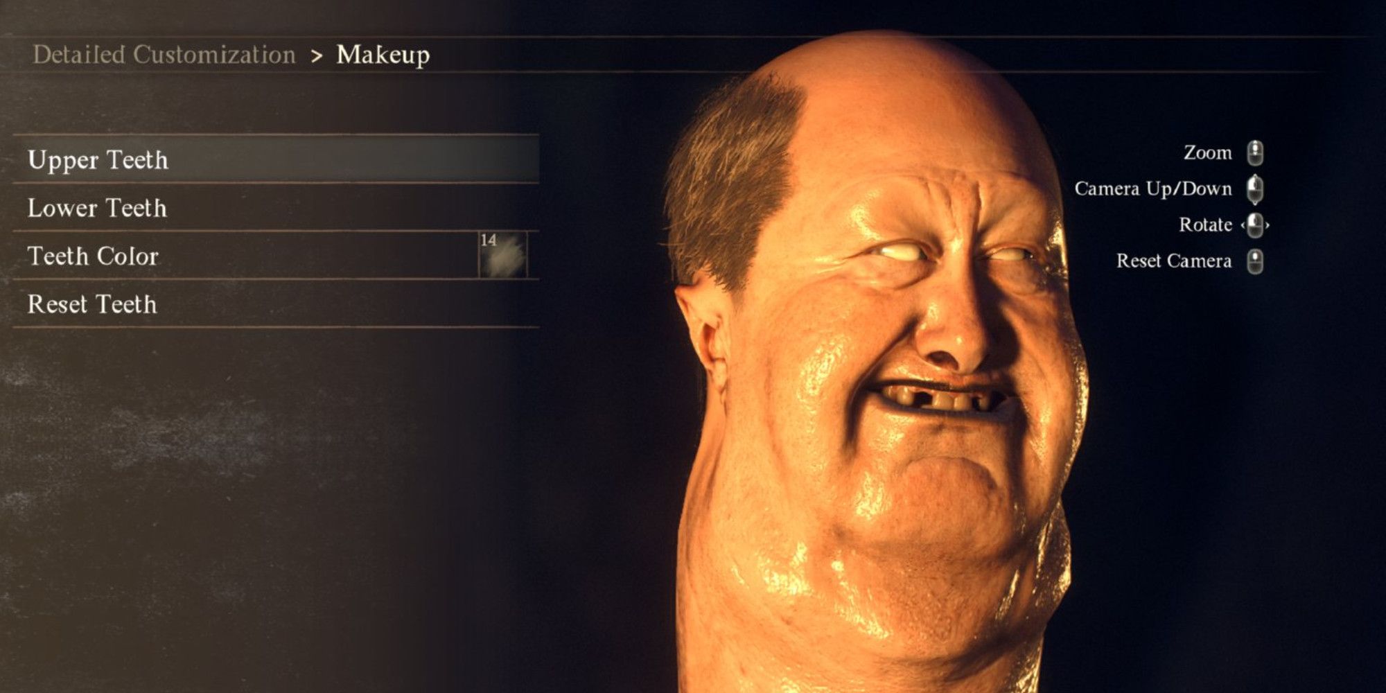 Dragon's Dogma 2 character with an extremely long neck, missing teeth, and mwhite eyeballs