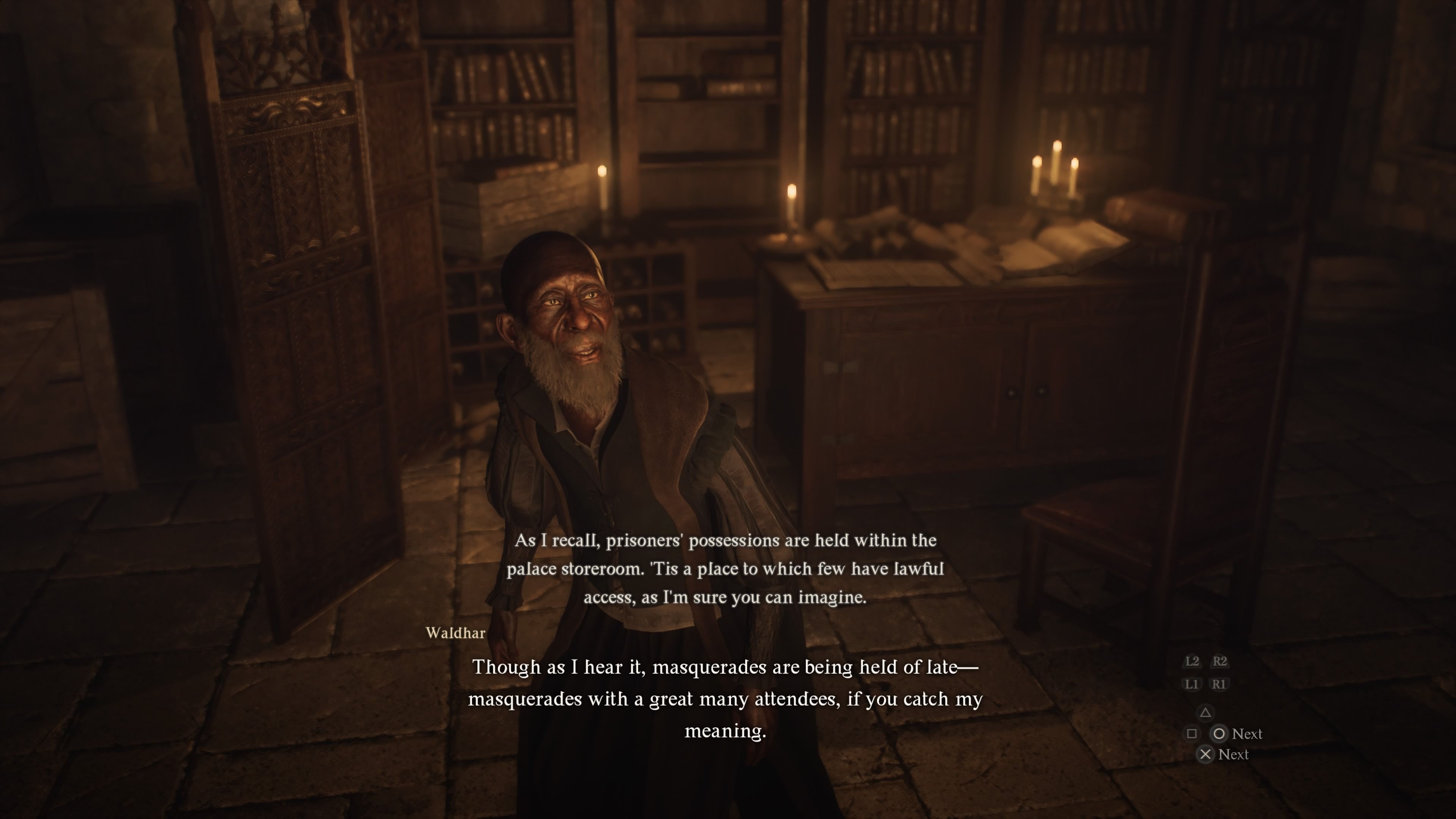 Player Arisen speaking to Waldhar in his working area and him saying where his spectacles should be in Dragon&rsquo;s Dogma 2.
