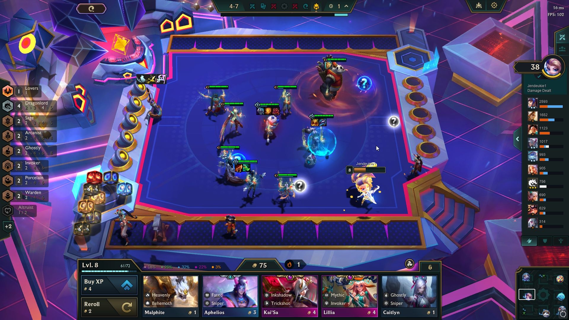 Dragonlord team in the midgame of Teamfight Tactics