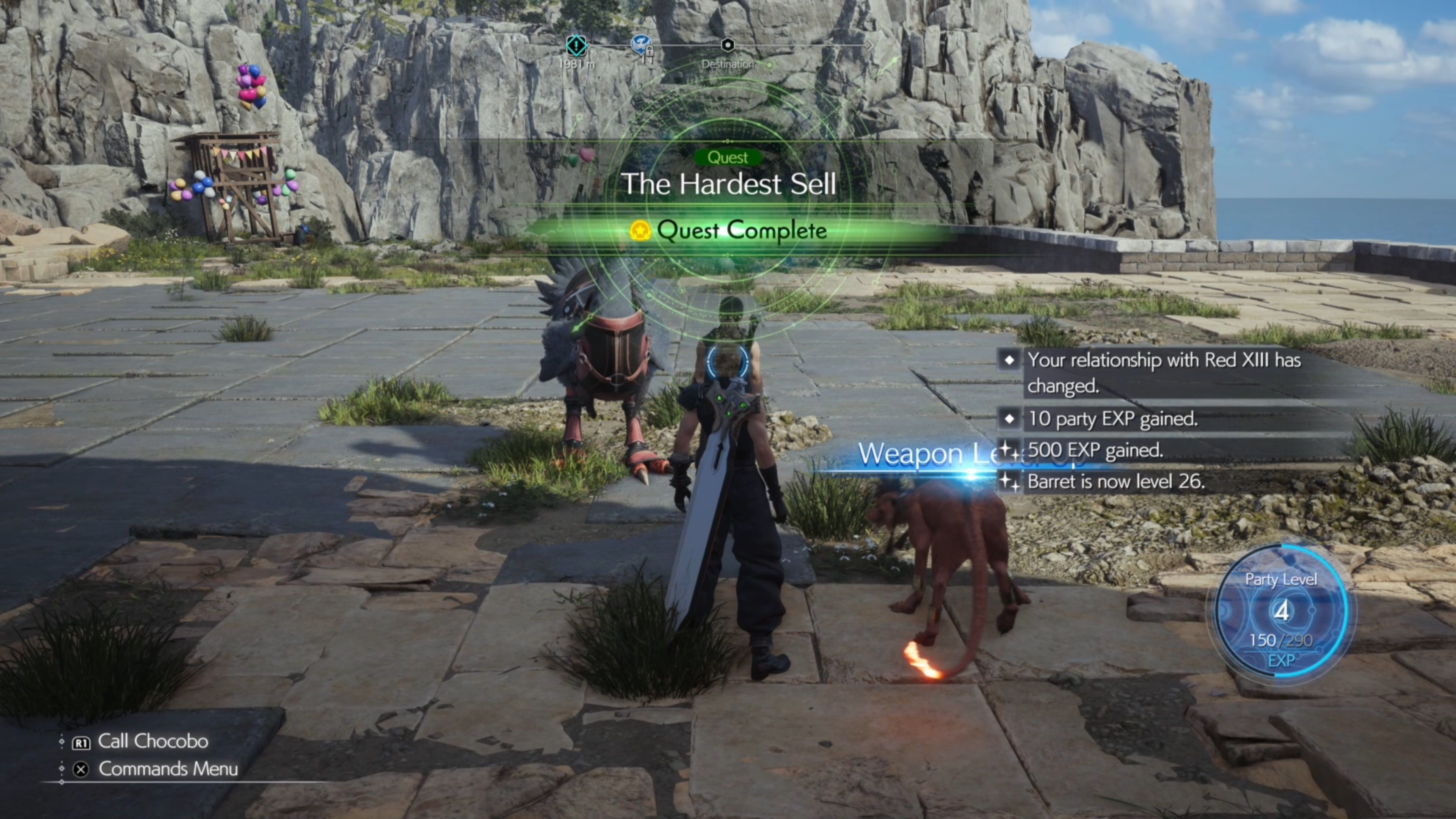 Cloud and company completing The Hard Sell side quest in Final Fantasy 7 Rebirth