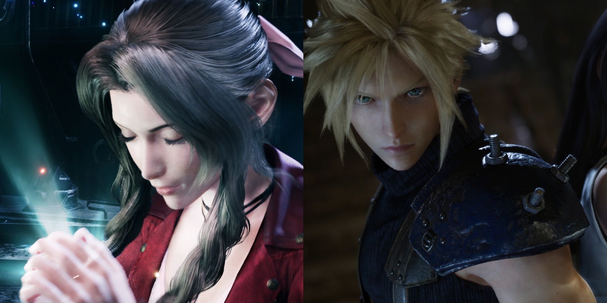Final Fantasy 7 remake split image Aerith and Cloud