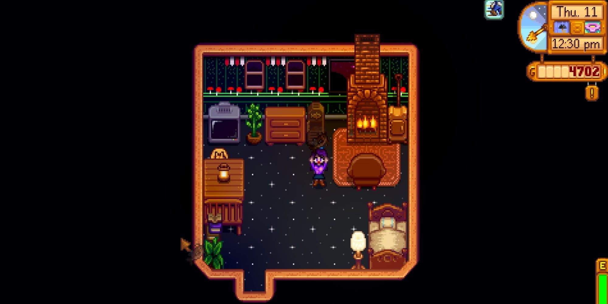 A player holding up a smoked catfish from the Fish Smoker - Stardew