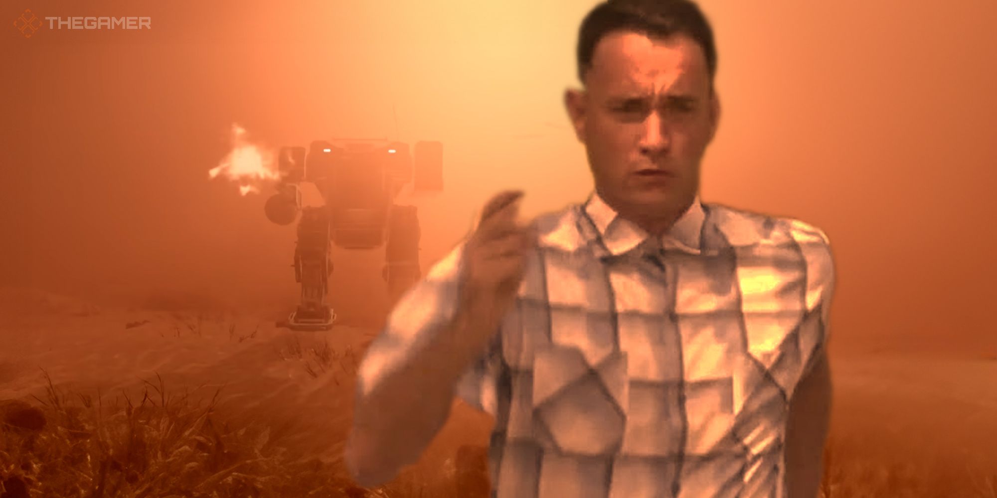 Forrest Gump running from an automaton 
