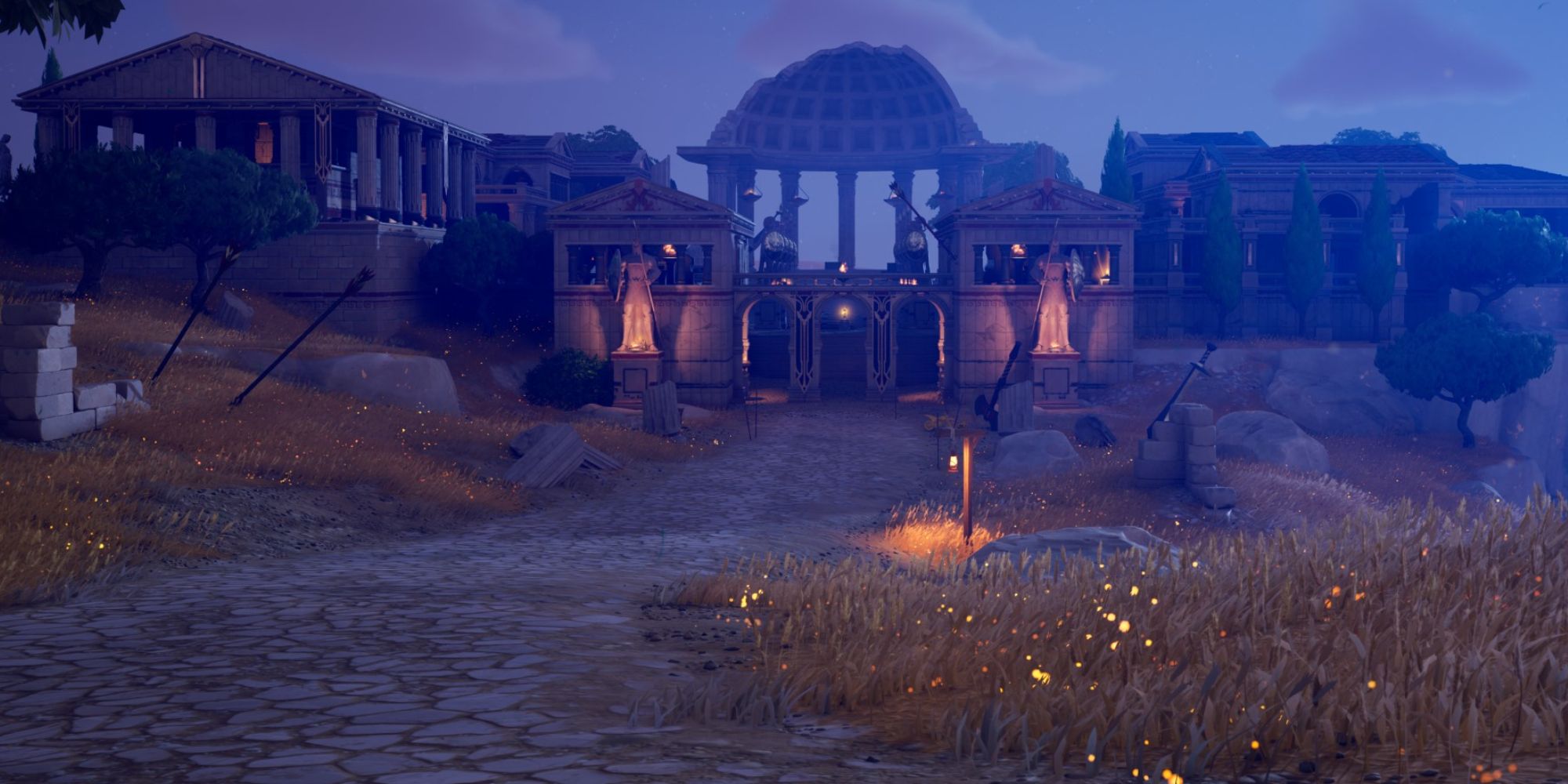 An image from Fortnite Chapter 5 Season 2 of the Brawler's Battleground POI. This location is a ruined arena, where you can battle with Ares