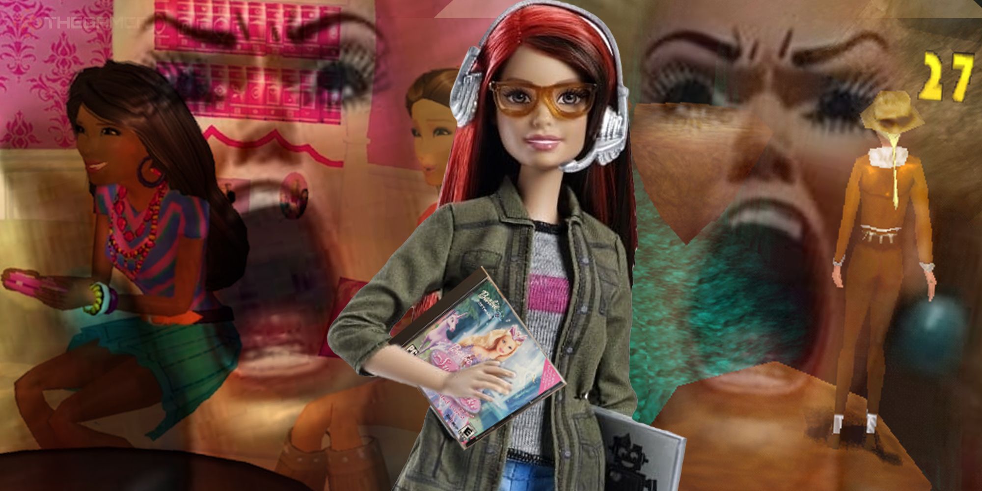 Game developer Barbie with footage from other barbie games