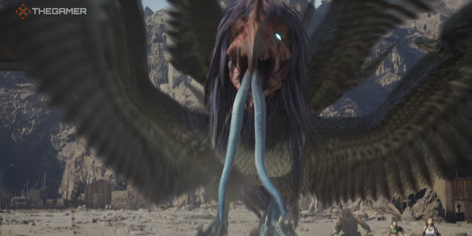 Gigatrice descends upon Tifa, Barret, and Yuffie in FF7 Rebirth