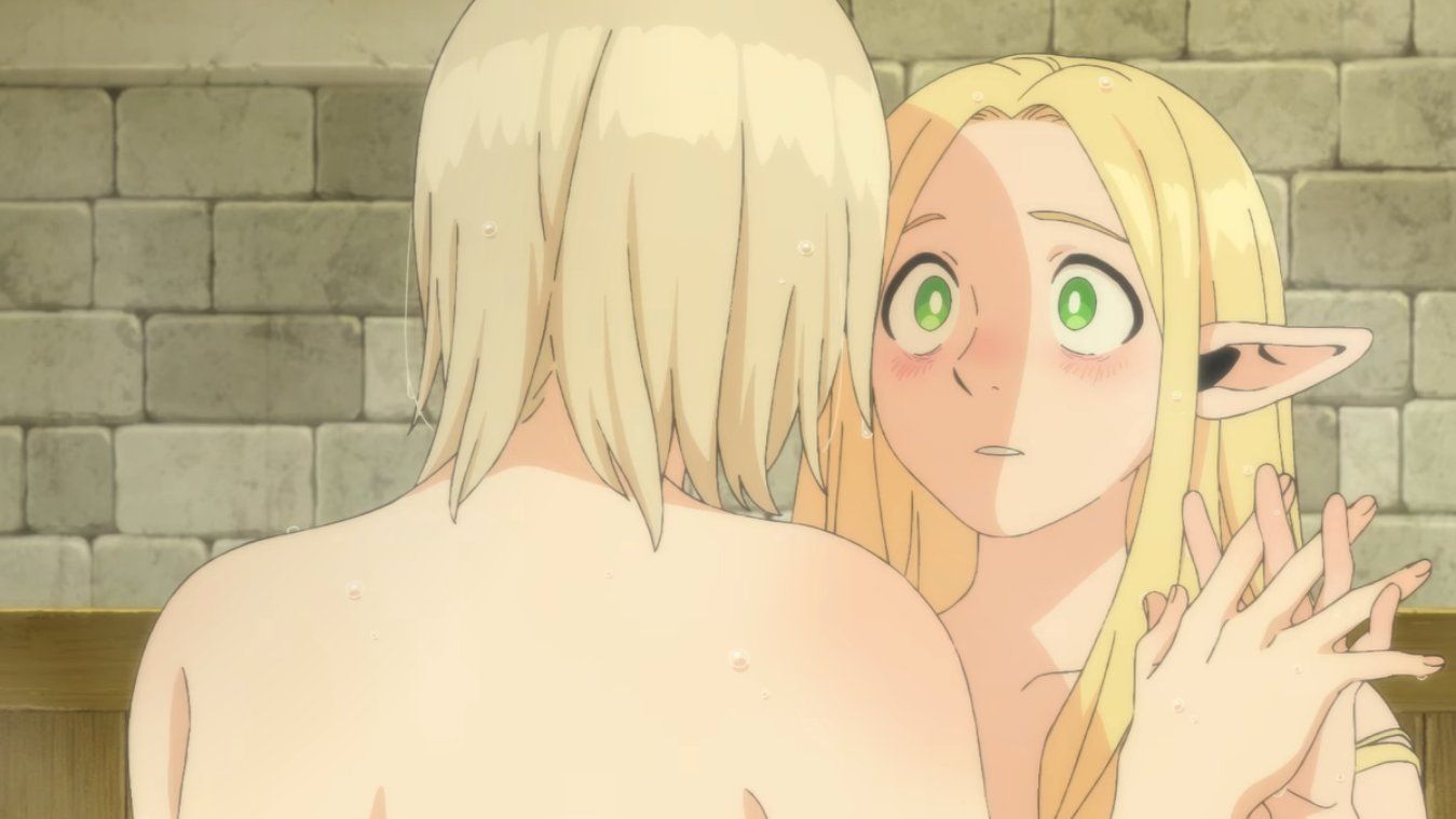 Dungeon Meshi - Marcille and Falin bath scene