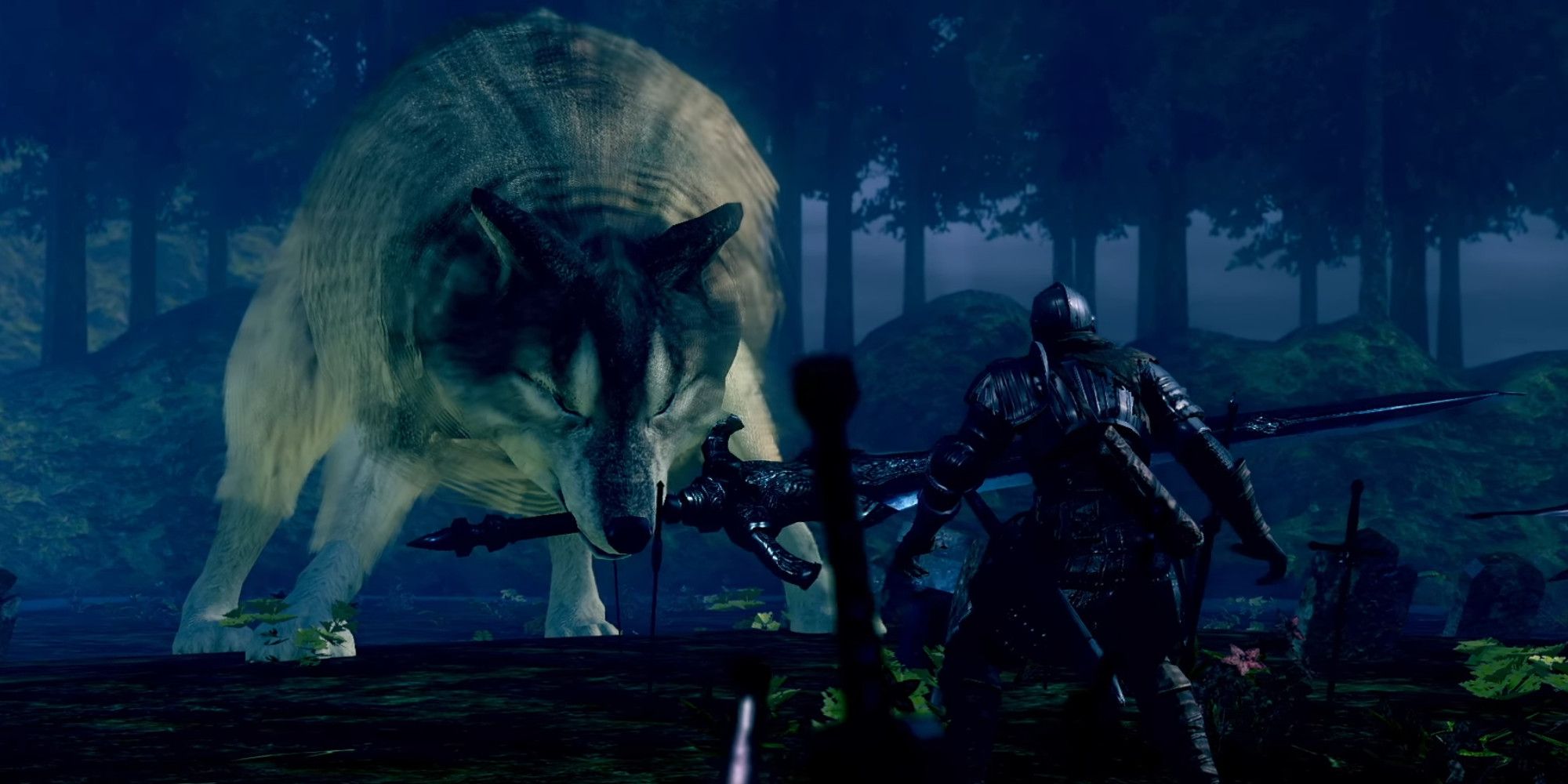 Great Grey Wolf Sif about to attack a player in Dark Souls