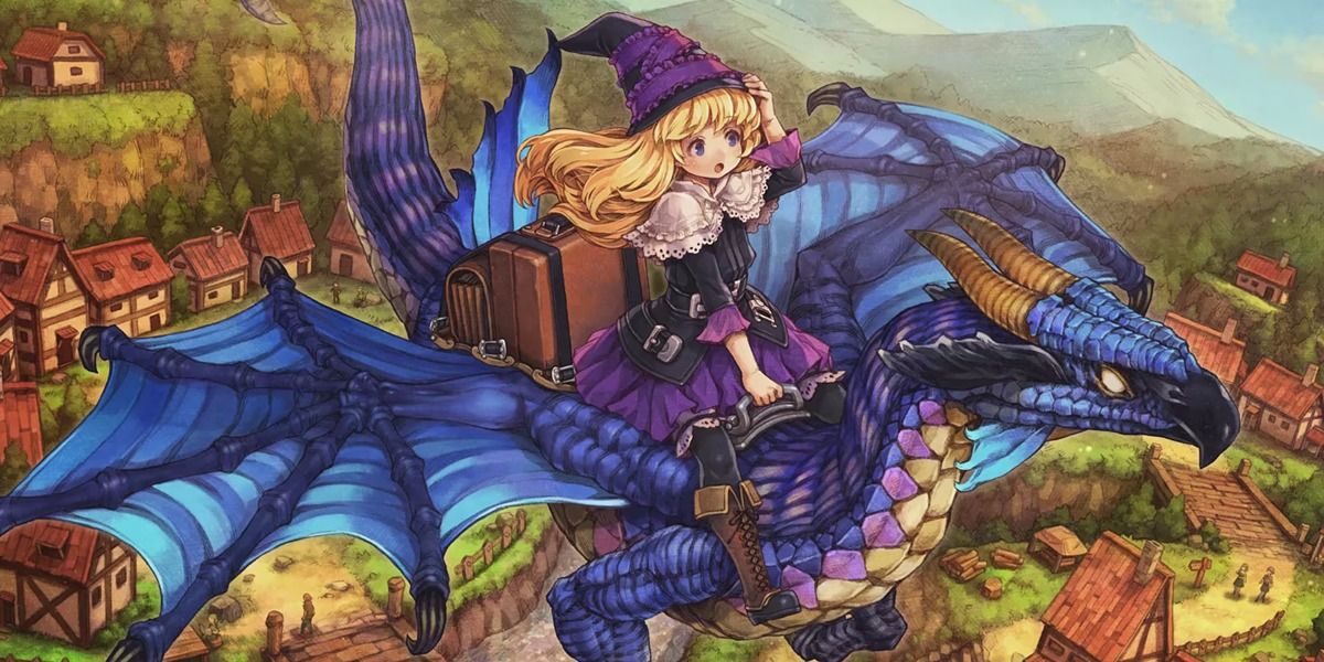 Lillet Blan riding her dragon to the Tower of Silver Star GrimGrimoire Once More