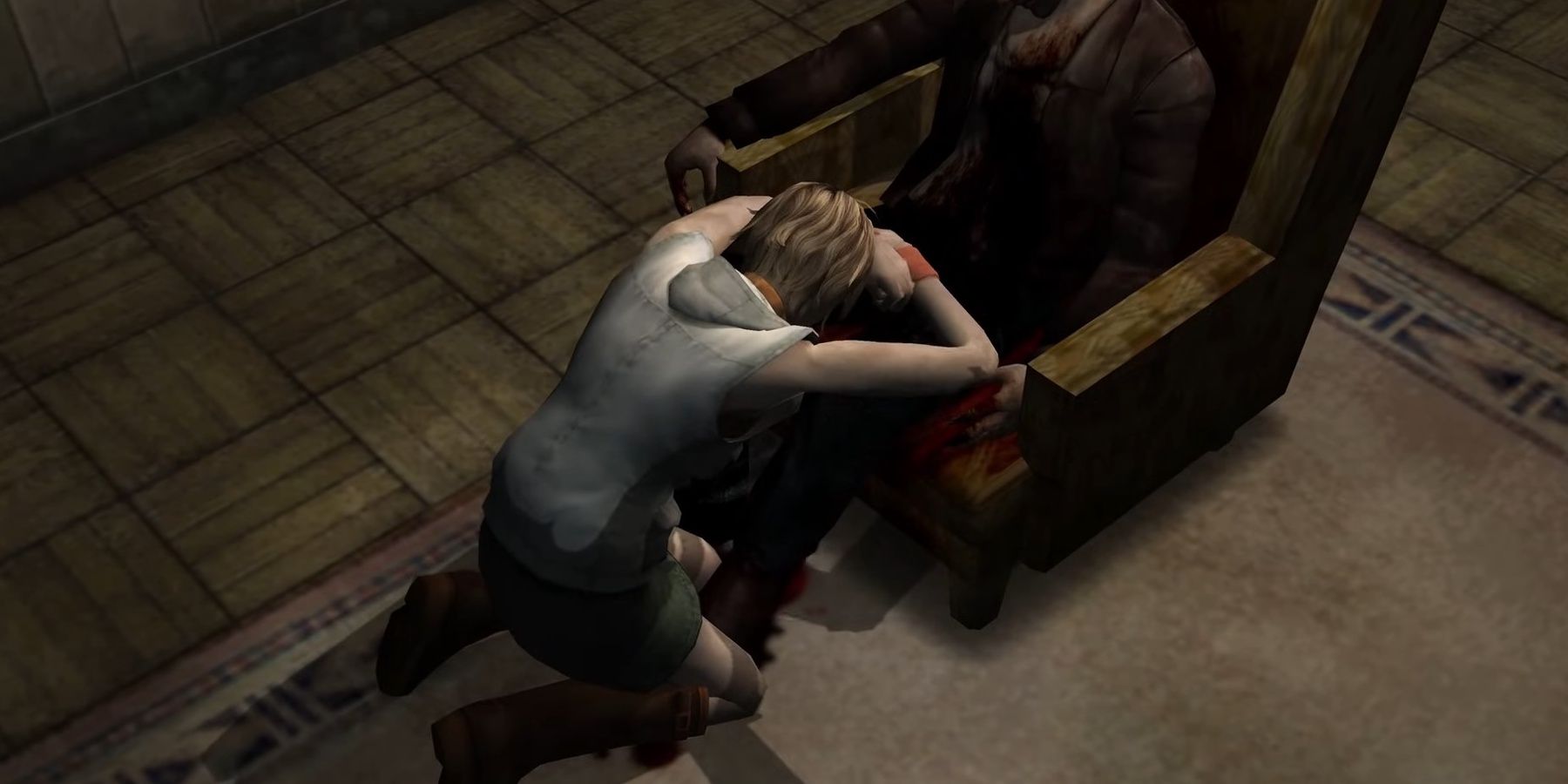 Heather crying over Harry's death in Silent Hill 3.