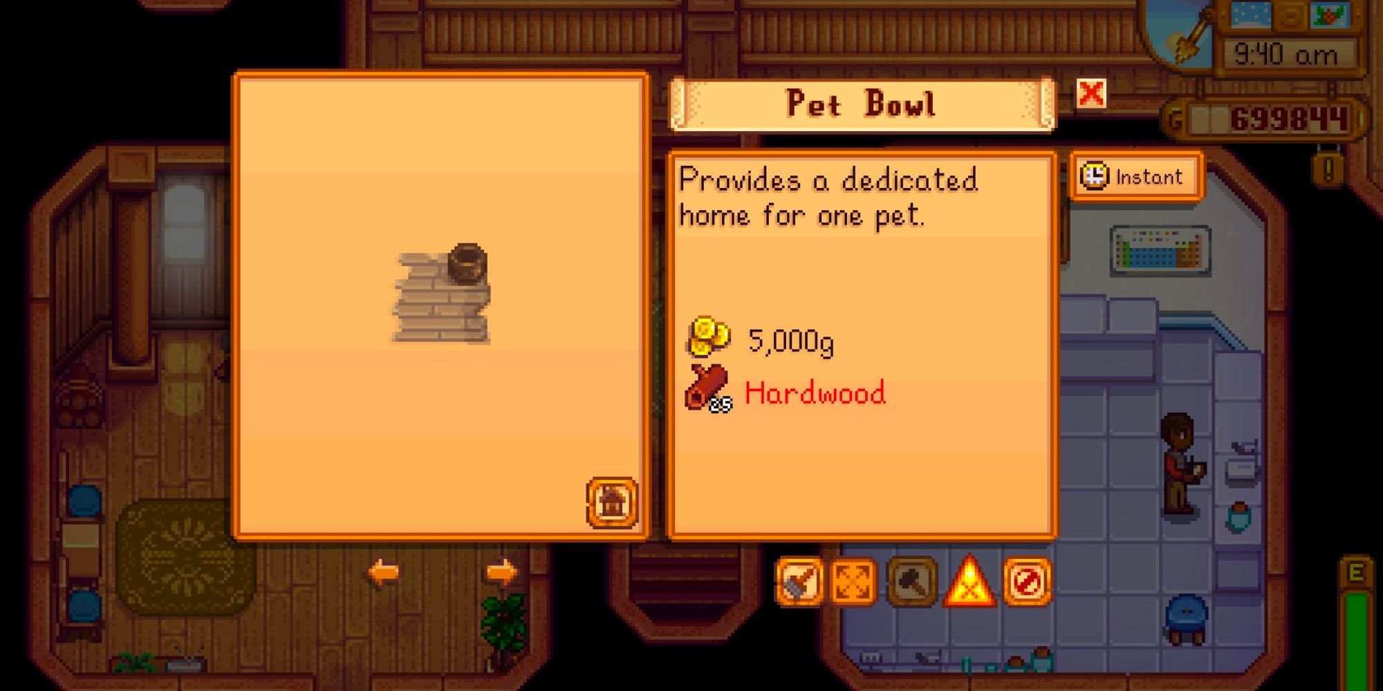 Description of the pet bowl in Robin's shop in Stardew Valley.