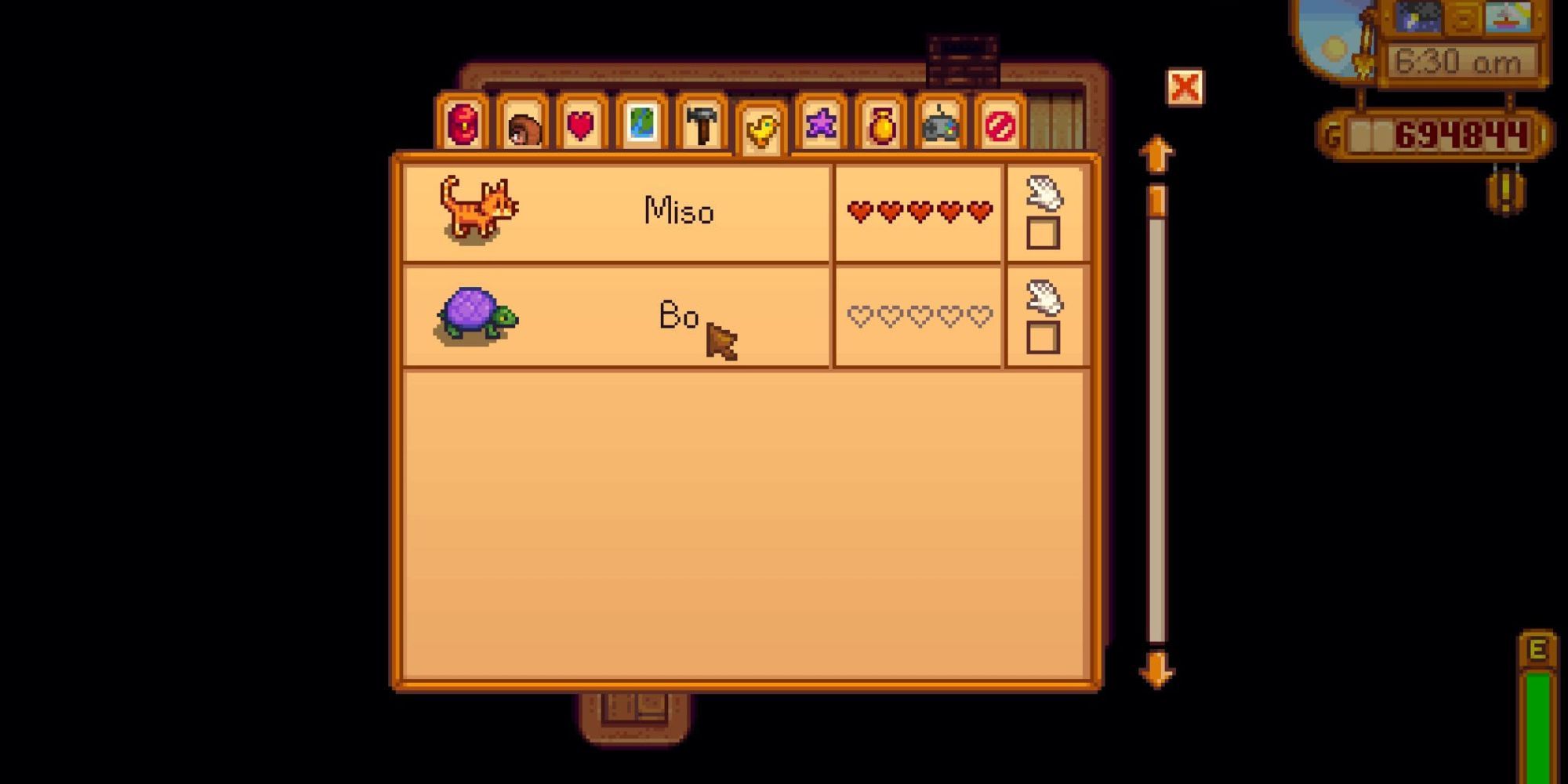 Stardew Valley Animals Tab.