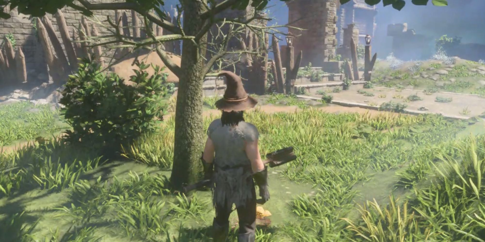 a character standing near honey and wax near braelyn bridge in Enshrouded