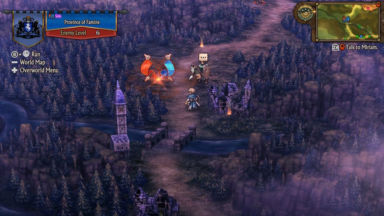 A screenshot of the Province of Famine quest marker in the Unicorn Overlord overworld