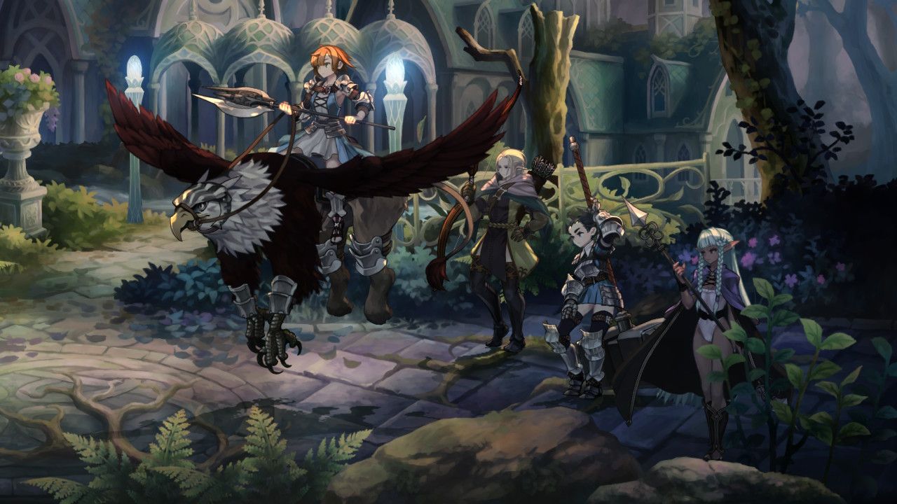 A screenshot of Unicorn Overlord featuring Fran, Lhinlagos, Kitra, and Rosalinde