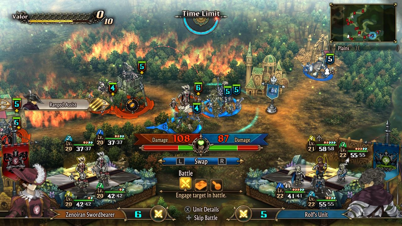 A screenshot of two units in combat in Unicorn Overlord