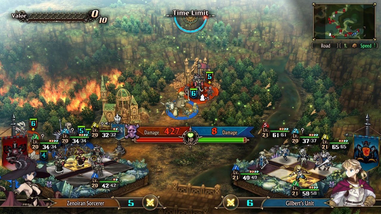 A screenshot of Unicorn Overlord where Gilbert faces a Zenoiran Sorcerer