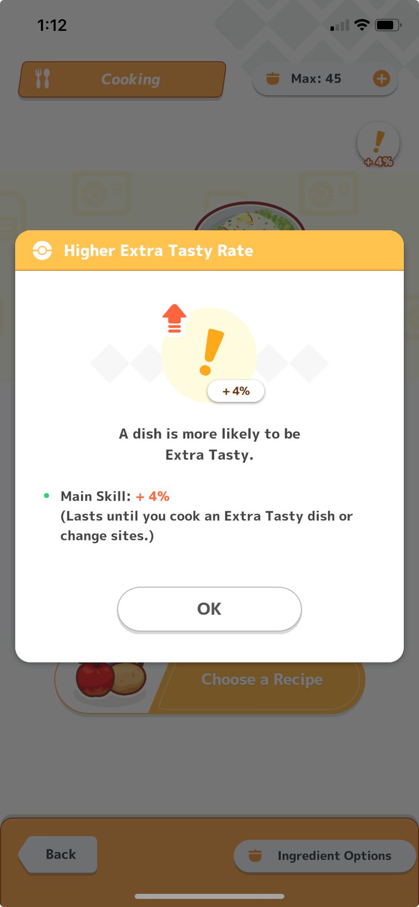 A screenshot of Pokemon Sleep showing a boosted Extra Tasty Rate